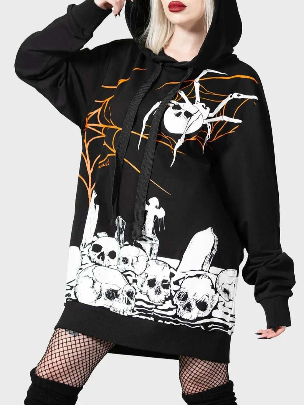 Killstar Pumpkin Reaper Hoodie S Unisex Skull Spider Graveyard Black EUC Hoody